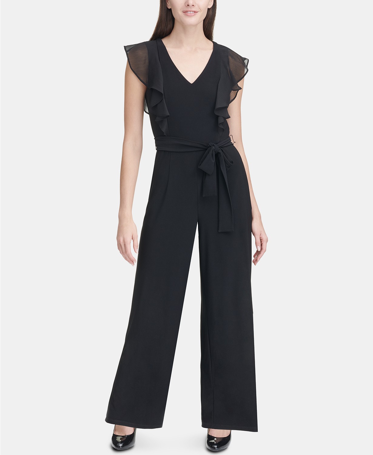 Tommy Hilfiger Women's Petite Flutter Sleeve Jumpsuit - Black - Size ...