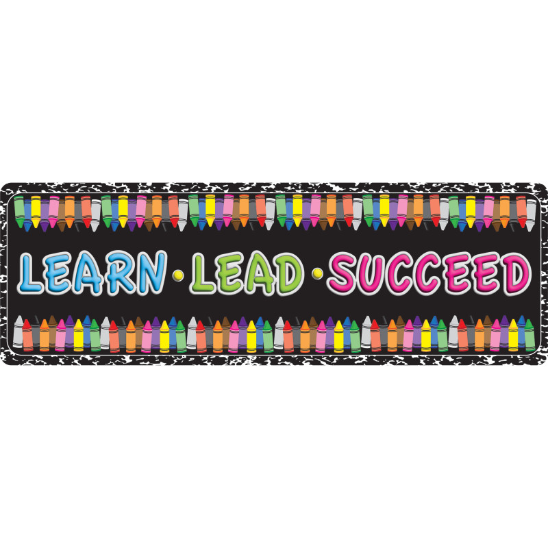 Classroom Mat Runner, Learn Lead Succeed Crayon Composition, 15.5 in x 47 in