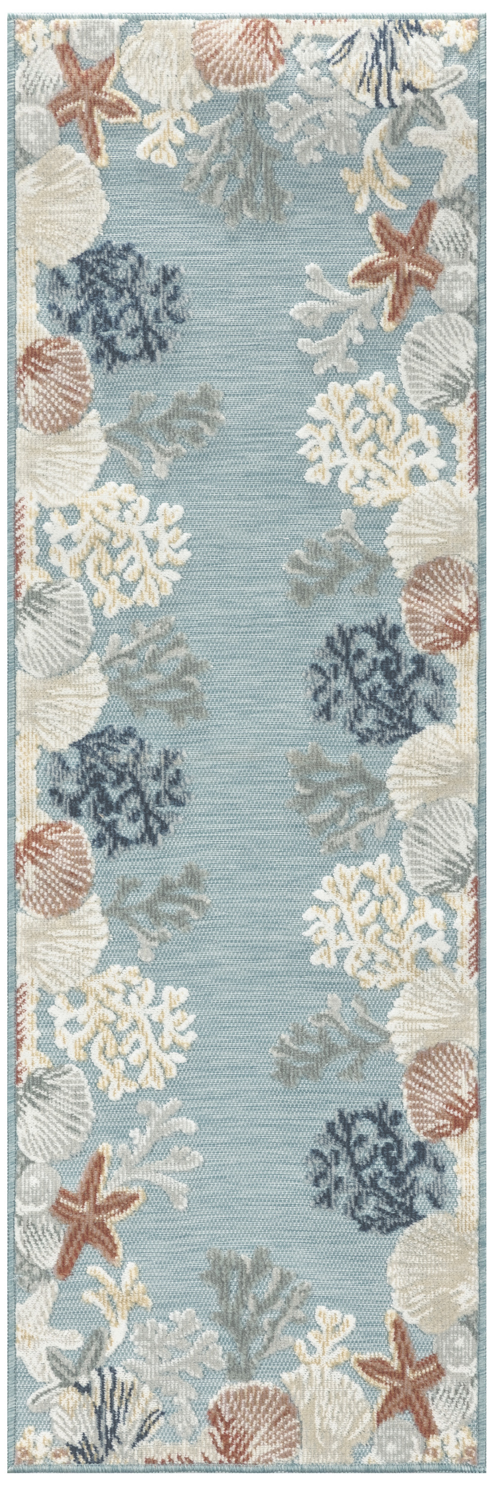 Nourison Suncoast 2' x 6' Teal Multicolor Coastal, Nautical & Beach Rug