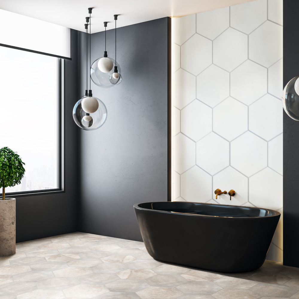 Textile Basic Grand Hex White 19 in. x 22 in. Porcelain Floor and Wall Tile