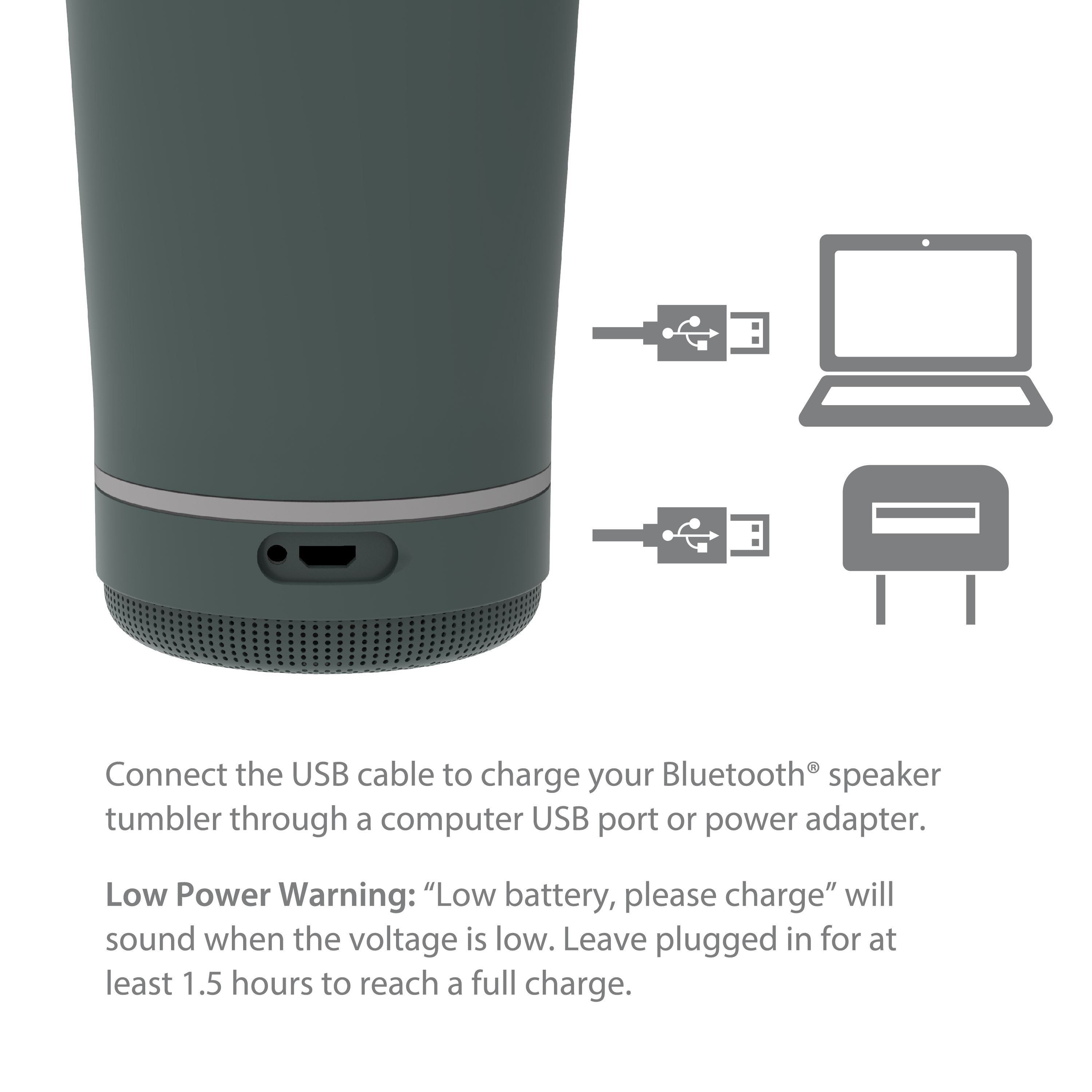 Zak Play 18 ounce Stainless Steel Tumbler with Bluetooth Speaker, Gray slideshow image 8 Zak Play 18 ounce Stainless Steel Tumbler with Bluetooth Speaker, Gray slideshow image 8