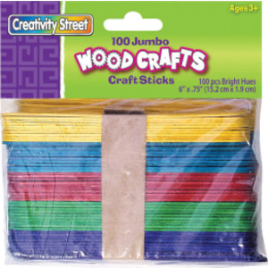 Jumbo Craft Sticks, Bright Hues Assorted, 6" x .75", 100 Pieces