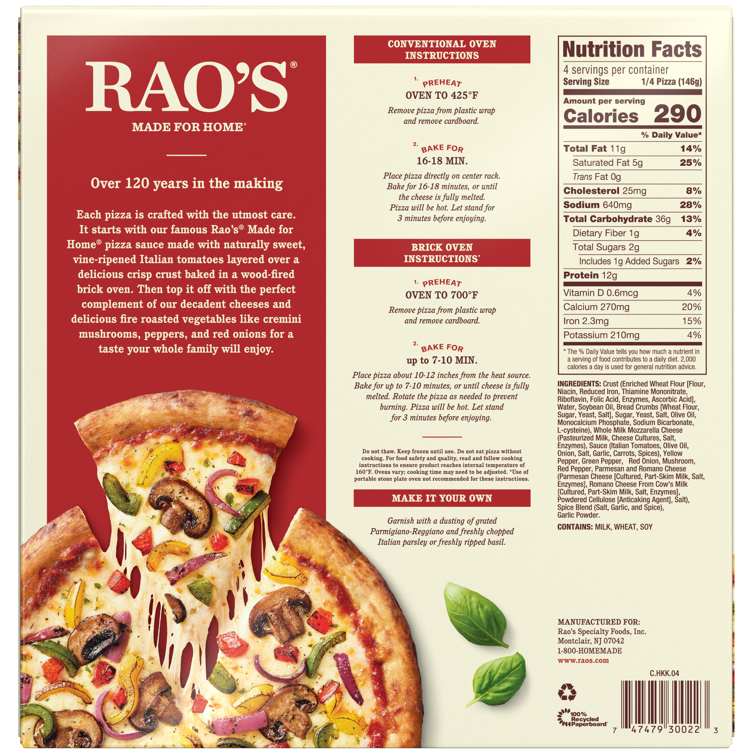 Fire Roasted Vegetable Frozen Pizza, 20.6 oz - Back Image