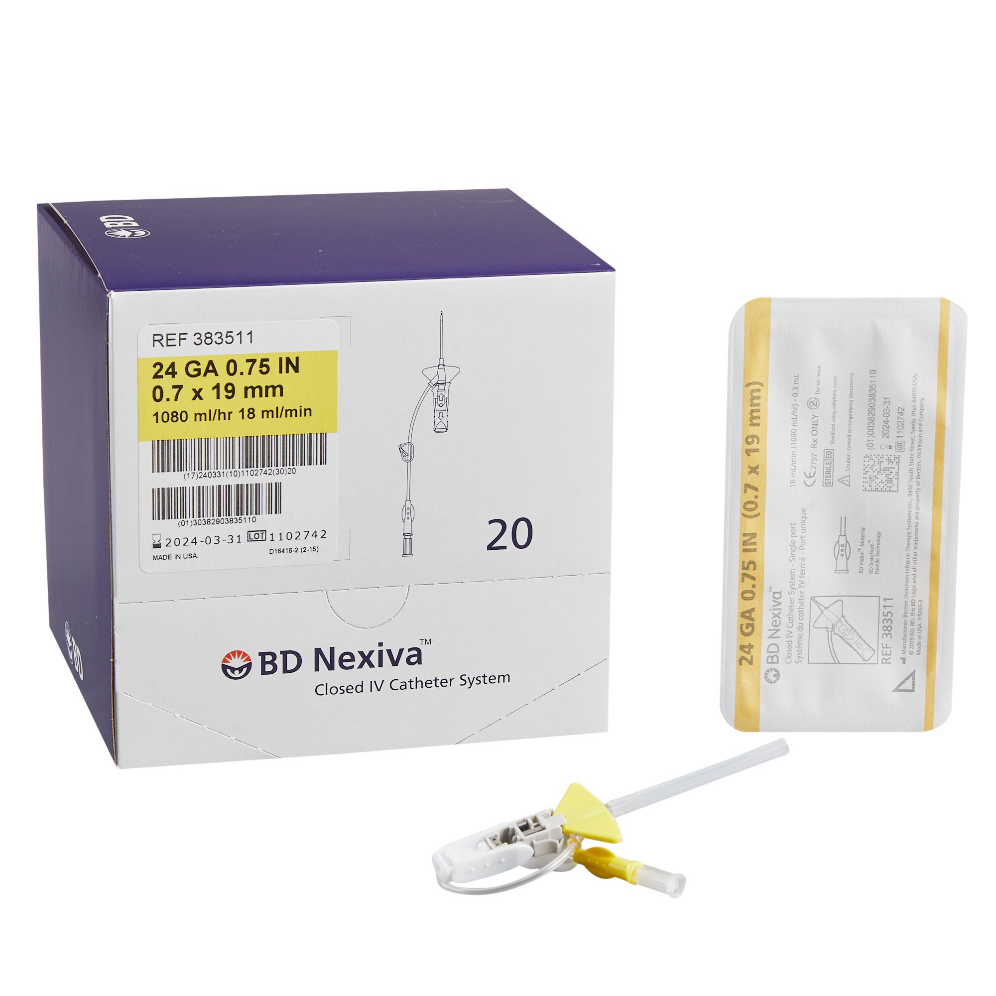 Nexiva™ Closed IV Catheter, 24 Gauge