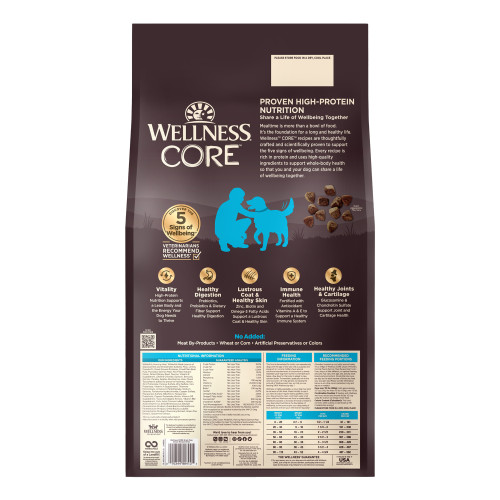 Wellness CORE  Ocean Whitefish, Herring & Salmon Recipe back packaging