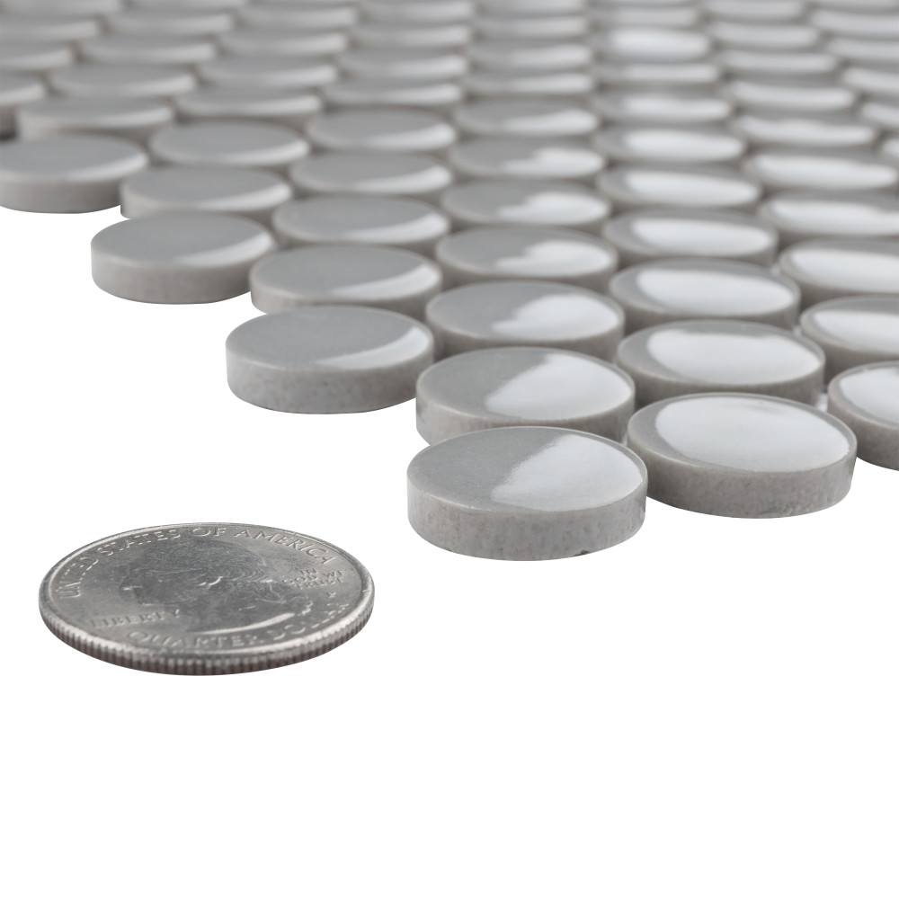 Sample – Metro Penny Glossy Light Grey Porcelain Mosaic Tile