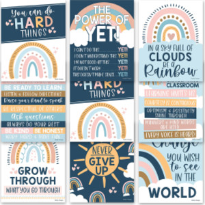 Boho Rainbow Growth Mindset Classroom Decor Posters, Set of 9