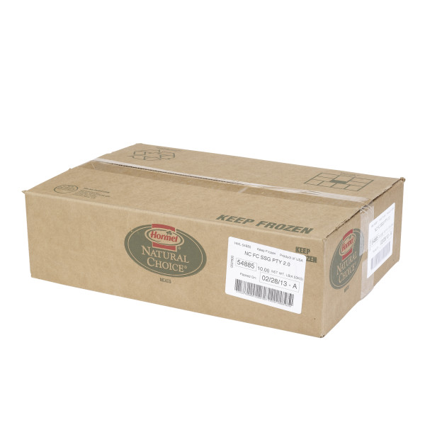 NATURAL CHOICE(r) Sausage, Patty, Fully Cooked, Frozen, 80/2 oz, 10 lb . C1RA - Front Right Closed Case (Hi Res)