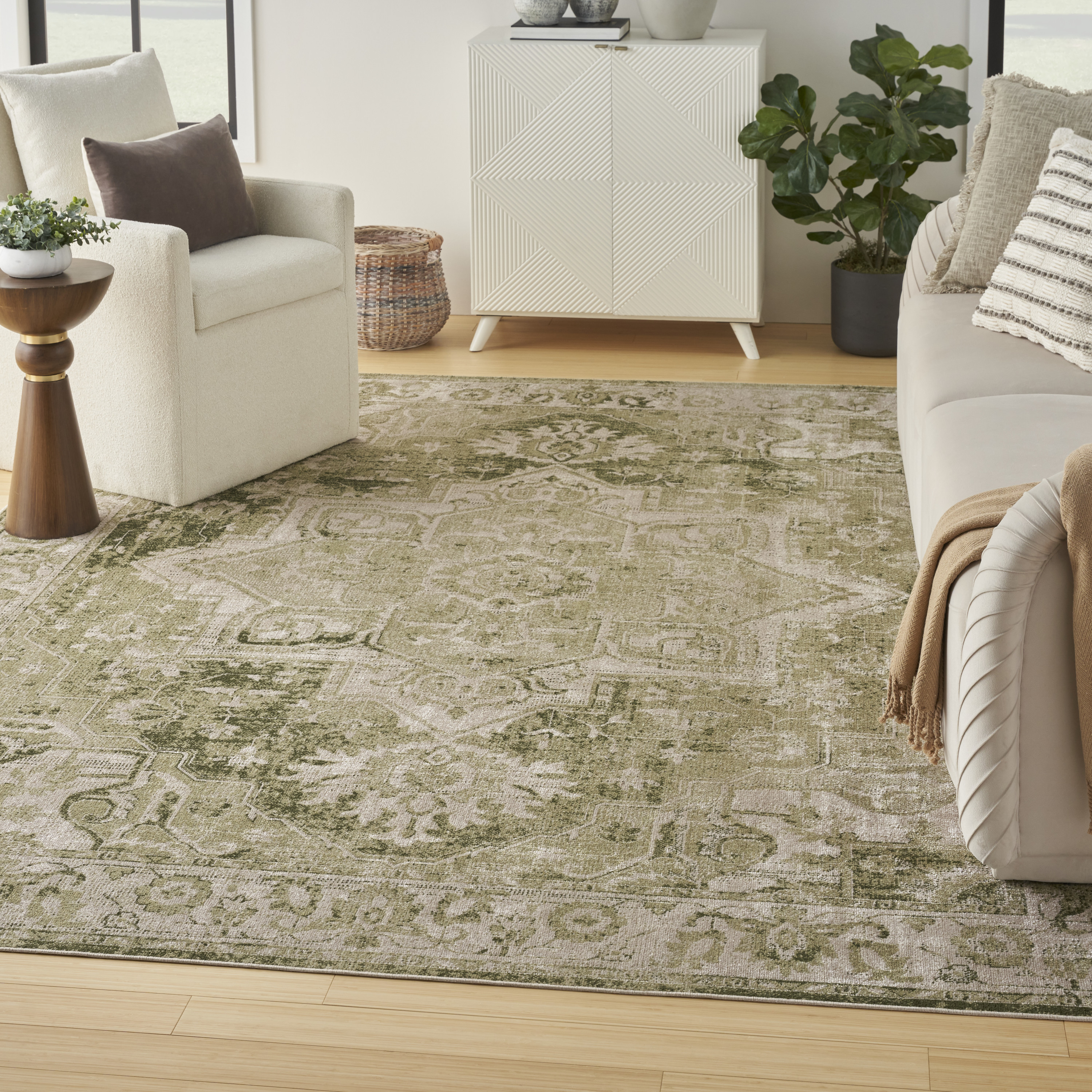 Nourison Astra Machine Washable 9' x 12' Ivory Green Vintage Indoor Rug