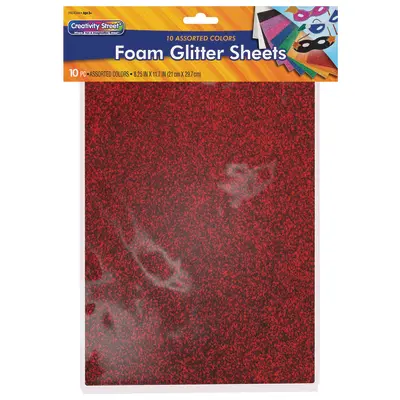 Creativity Street WonderFoam Glitter Sheets, 10 Assorted Colors, 8-1/4" x 11-7/10", 10 Sheets