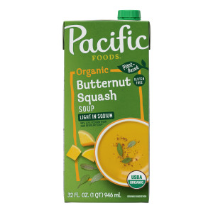 Pacific Foods® Organic Butternut Squash Soup, Plant Based Light Sodium Soup, 32 oz Carton (Case of 12)