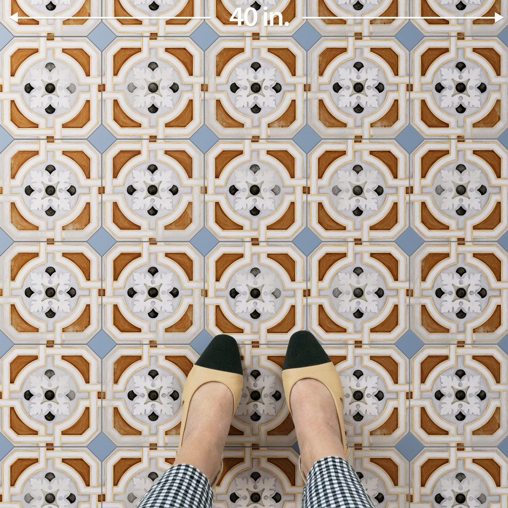 Vaudeville Octagon Deco Zimer with Taco Azzuro 7-7/8 in. x 7-7/8 in. Porcelain Floor and Wall Tile