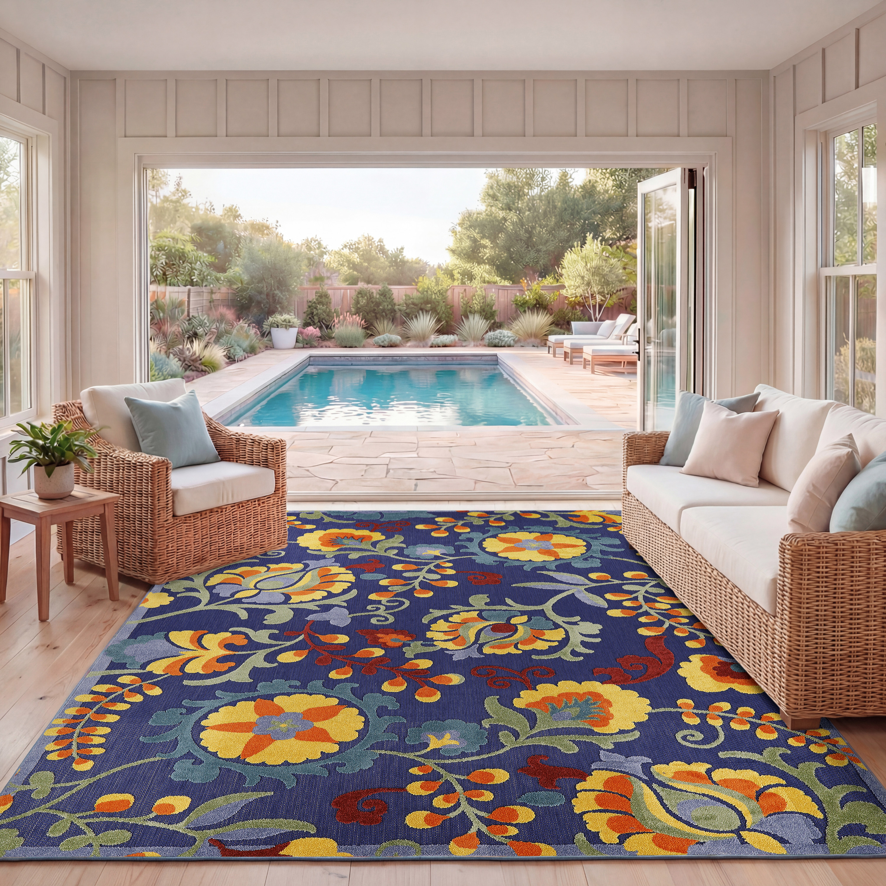 Nourison Aloha 7' x 10' Navy Multicolor Outdoor Rug
