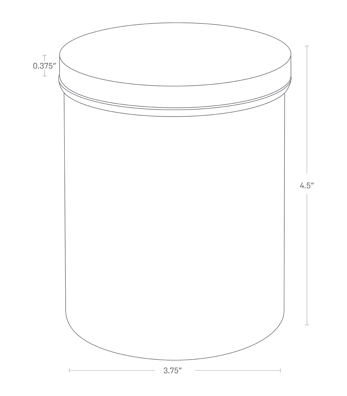 Dimension image for Ceramic Canisters showing cotainer height of 4.5" and width of 3.75" and 0.375" for the lid height.