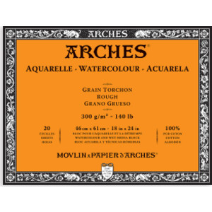 Aquarelle Watercolor Paper Block, Rough, Natural White, 140lb/300gsm, 20 Sheet, 18x24 inch, 1 Count