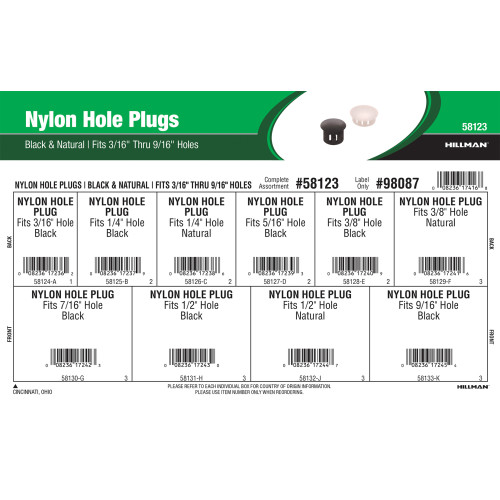 Black & Natural Nylon Hole Plugs Assortment (Fits 3/16