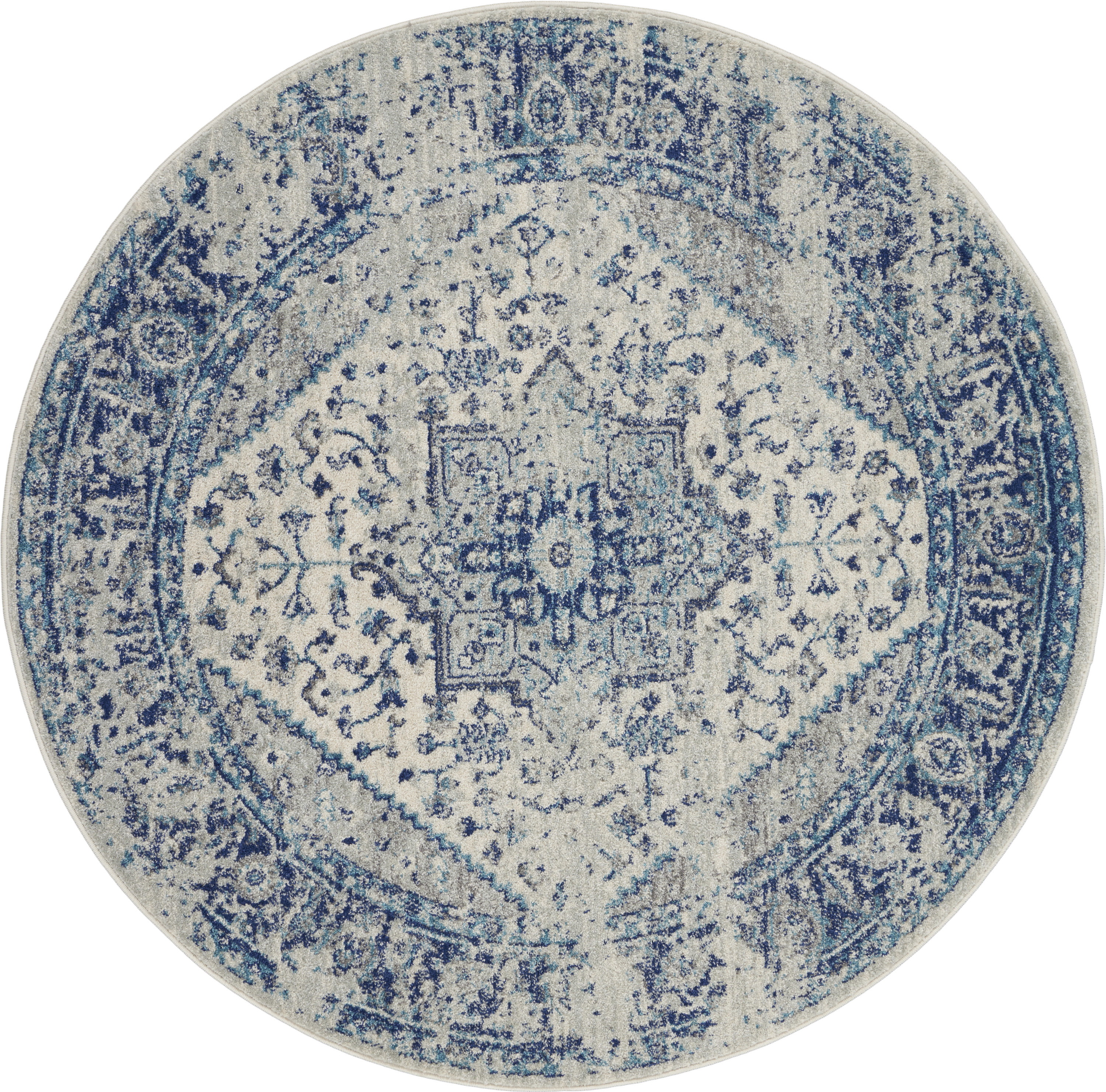 Nourison Tranquil 5'3" x Round Ivory Light Blue Vintage Indoor Rug