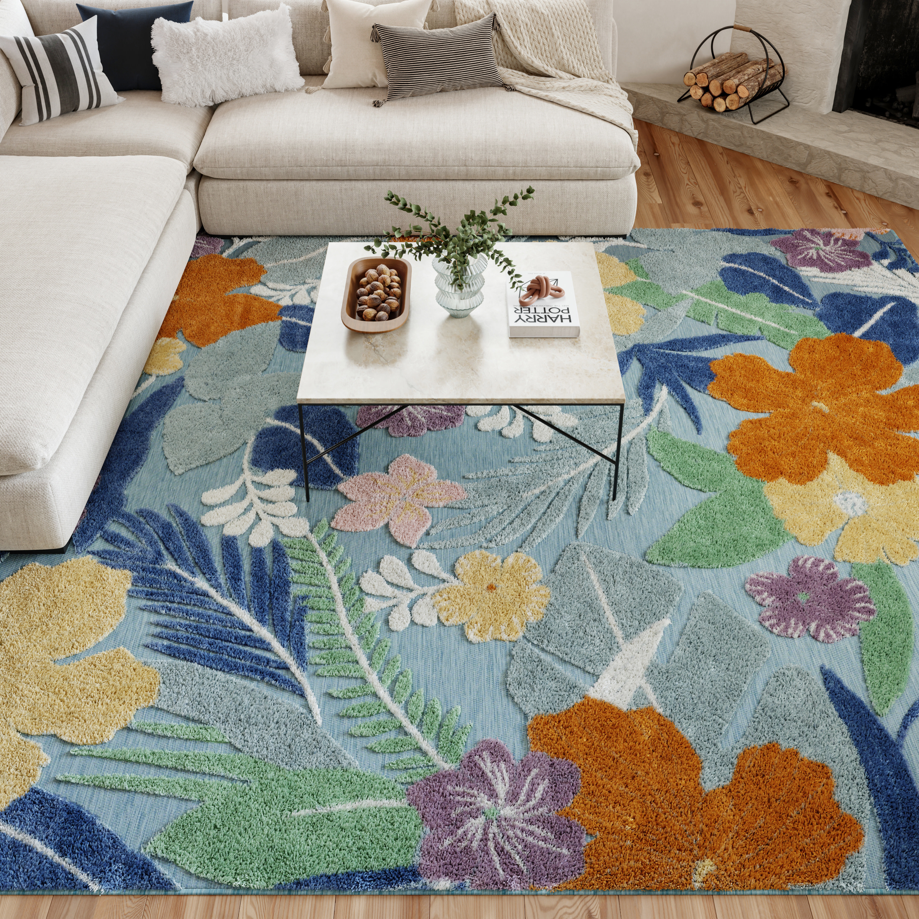Nourison Suncoast 9' x 12' Blue Multicolor Tropical Rug