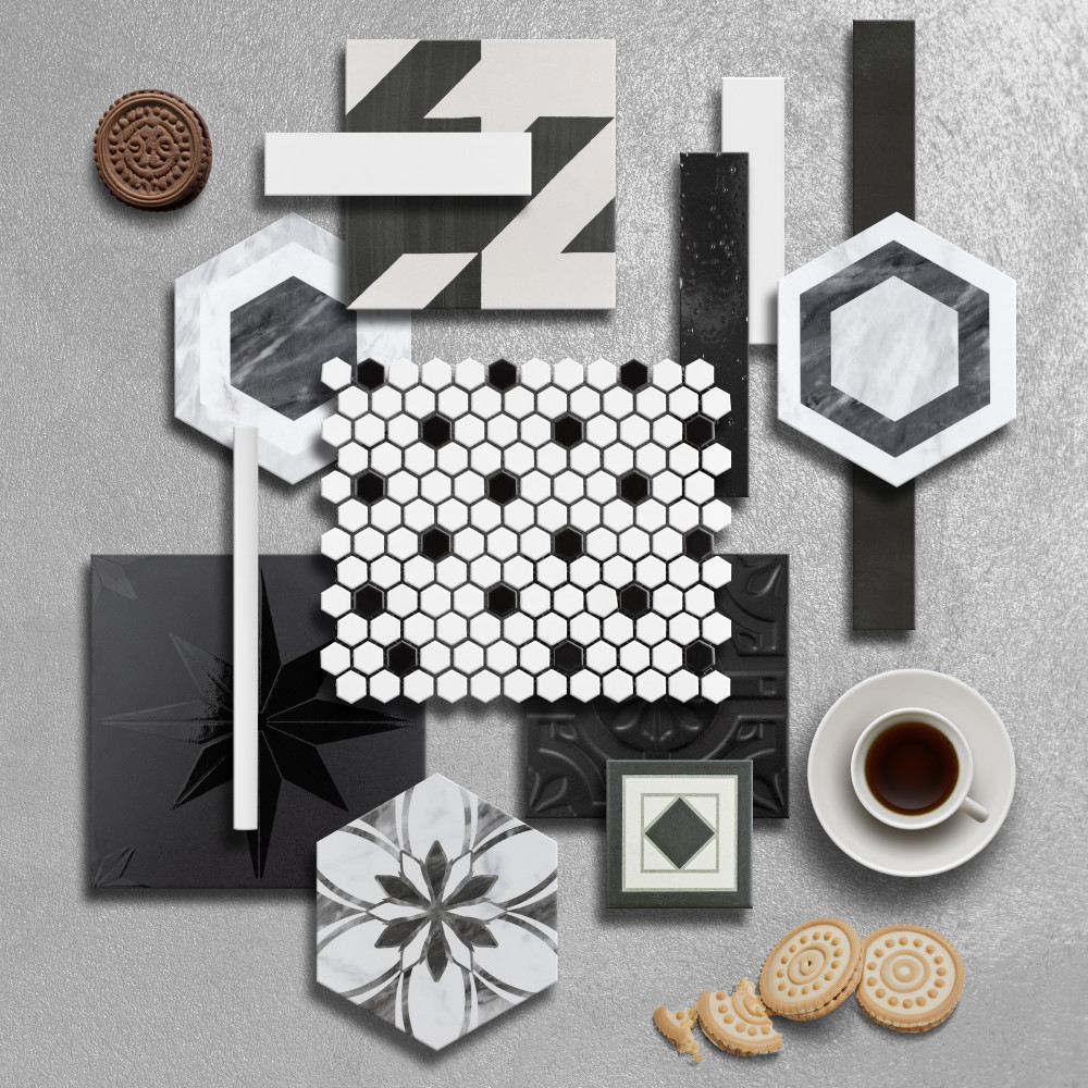 Madison 1″ Hex Matte Cool White w/ Black Dot 10-1/4 in. x 11-7/8 in. Porcelain Mosaic Tile