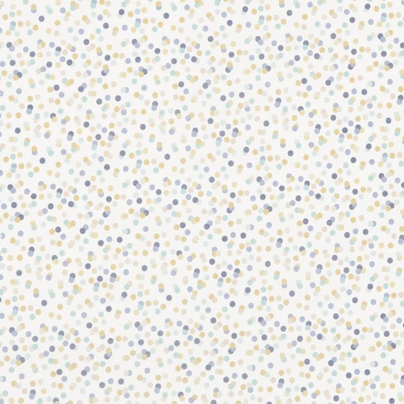 Small pastel watercolor dots (blue, beige, gray, mint) scattered across a white background, creating a subtle confetti-like wallpaper or fabric pattern with soft, irregular edges.