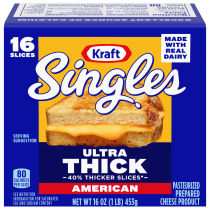 Kraft Singles Ultra Thick American Cheese Slices 16 oz Package (16 Slices)