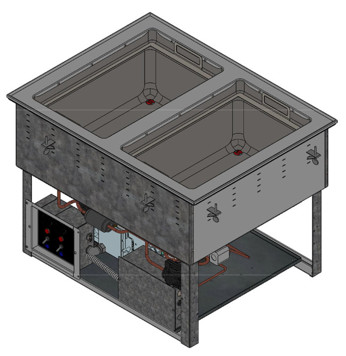 Two-well 120-volt drop-in hot or cold well with auto-drain and thermostatic controls