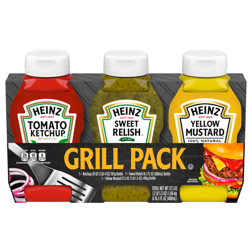 Heinz Tomato Ketchup, Sweet Relish & 100% Natural Yellow Mustard Picnic Pack, 3 ct Pack image 