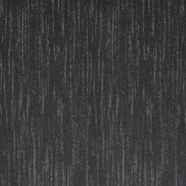 Dark charcoal textured wallpaper or fabric panel featuring irregular vertical lighter streaks; close-up view showing grainy, slightly raised surface texture under even, neutral lighting.