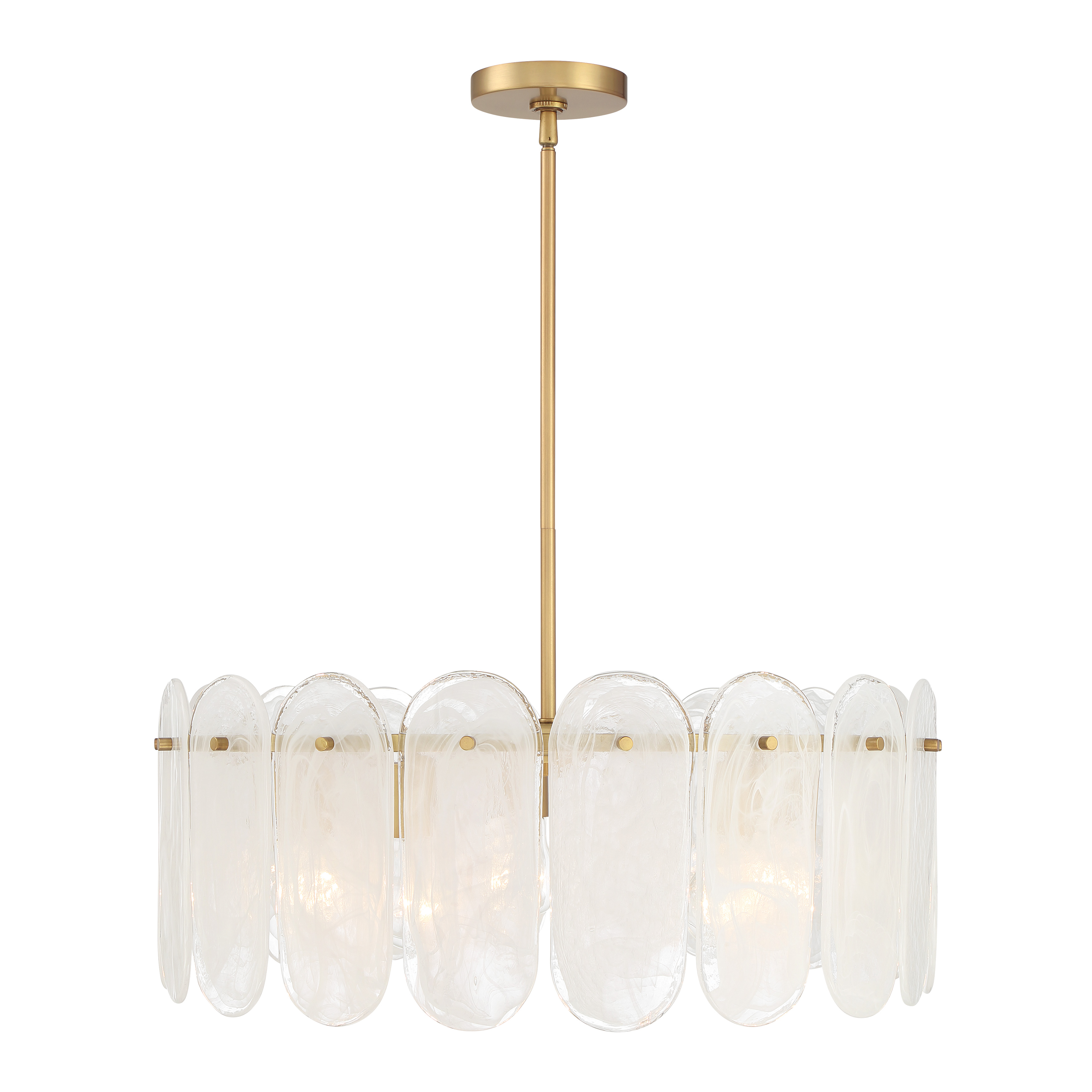 The Oldmill 25" pendant combines timeless transitional design with practical 5-light illumination. Legacy brass finish and alabaster glass shades create warm, diffused light perfect for dining and gathering spaces. - alternate view