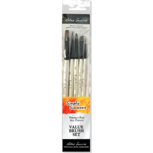 Simply Simmons Grass & Grain Brush Set, Short Handle Mixed Media Paintbrush, White, 5 Pieces