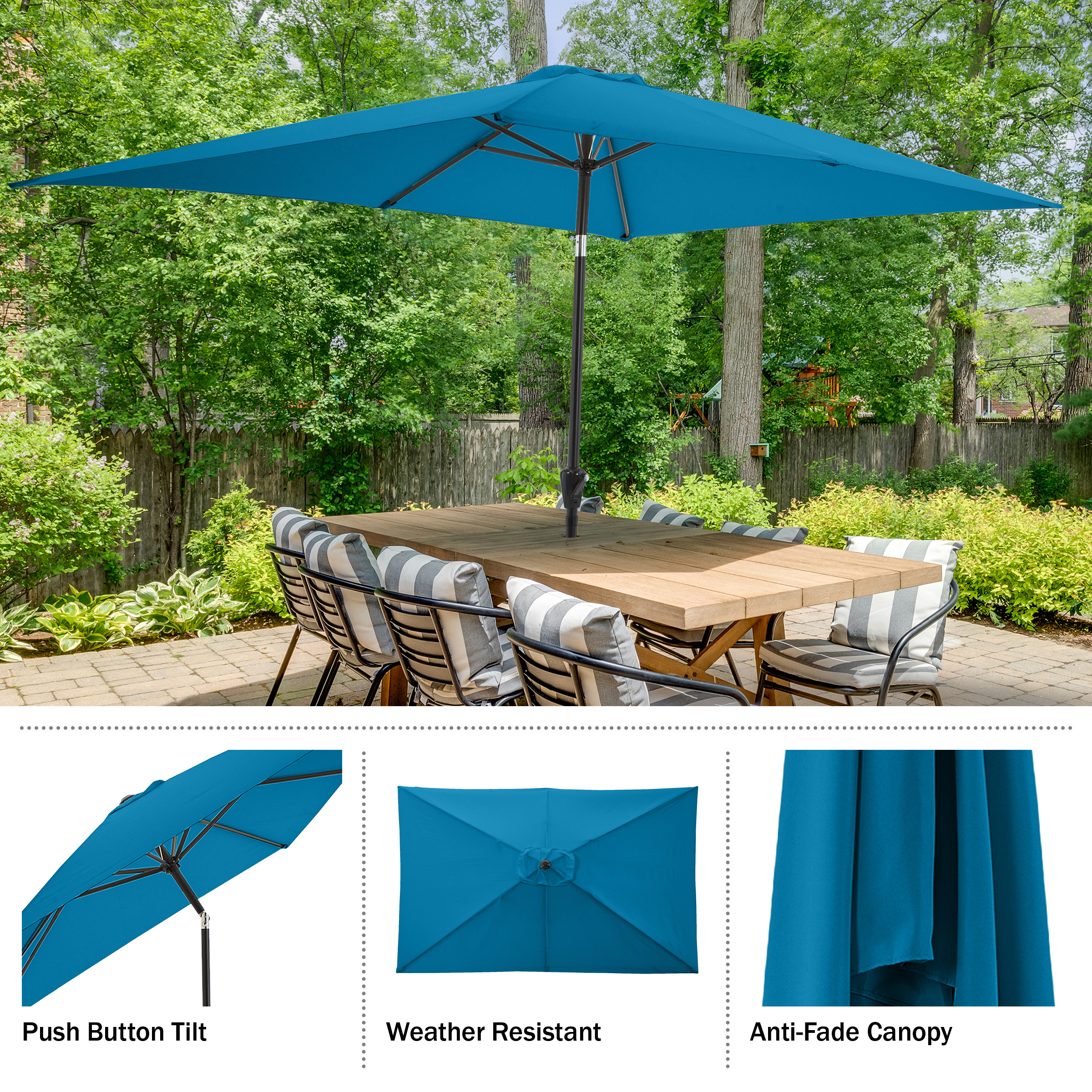 10Ft Rectangle Umbrella Easy Crank Sun Shade Push Button Tilt Pool Shade - Picture 21 of 21