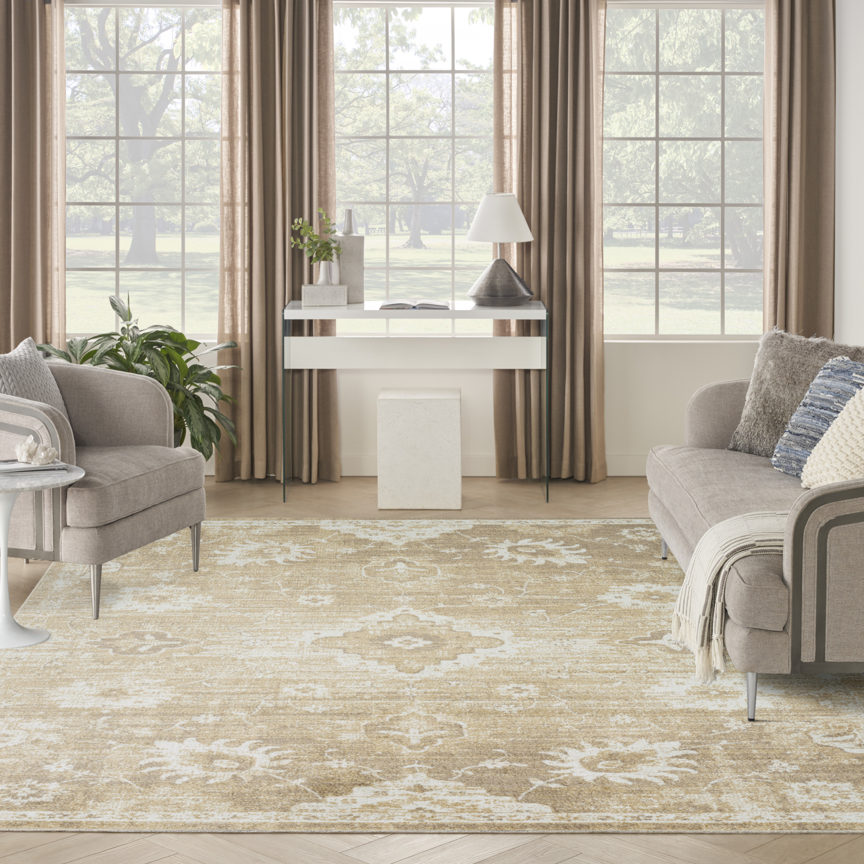 Nourison Astra Machine Washable 7'10" x 10' Ivory Gold Vintage Indoor Rug