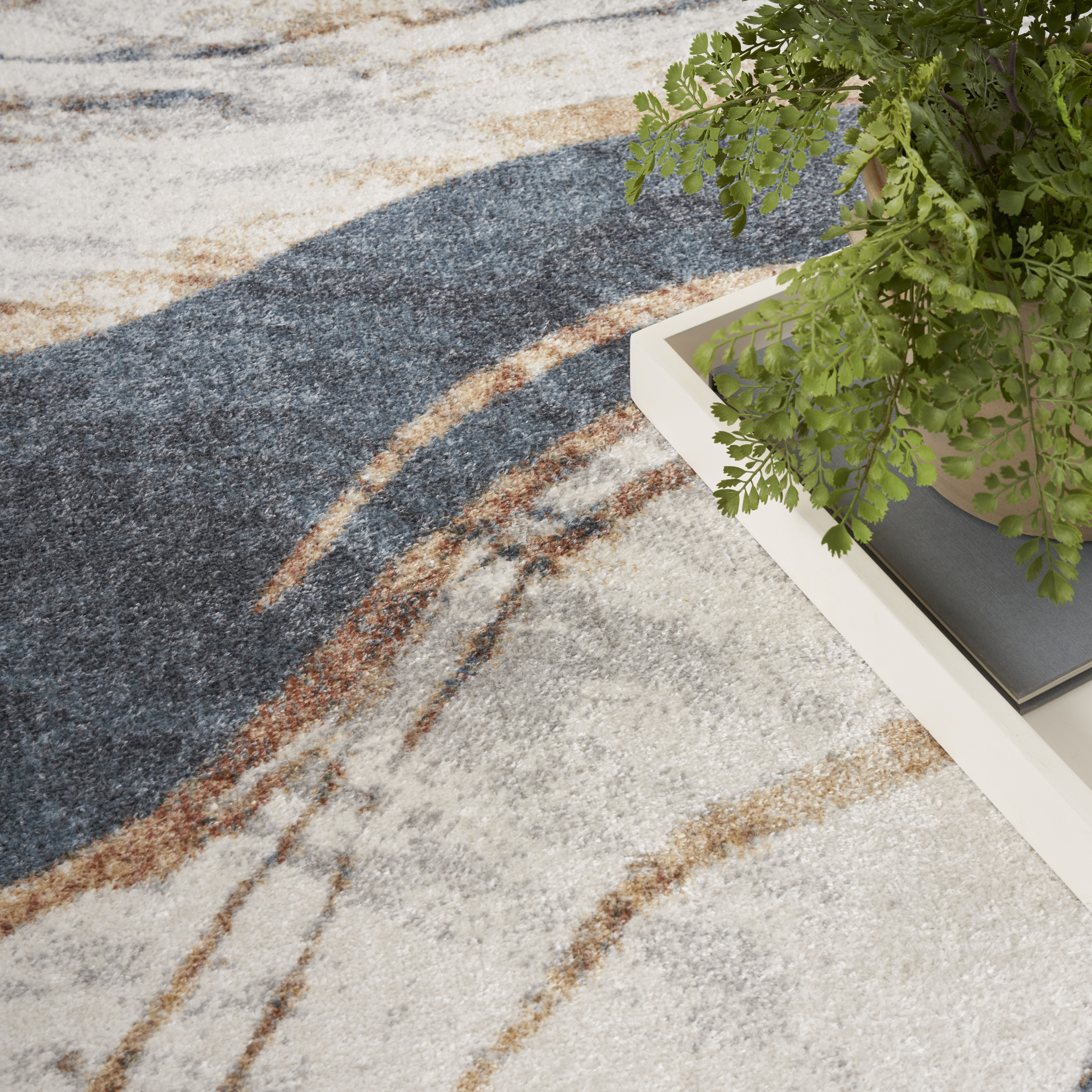 Nourison Astra Machine Washable 4' x 6' Ivory Blue Modern Indoor Rug