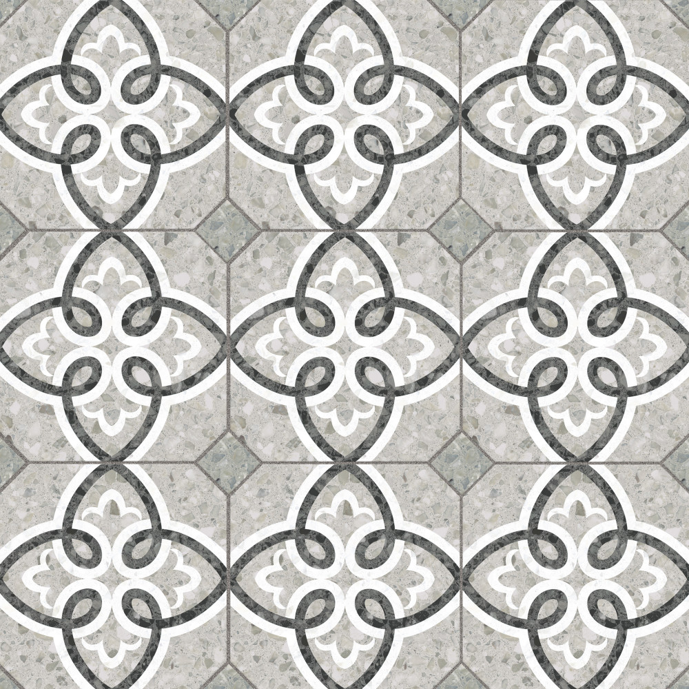 Riviera Octagon Garde Gris with Taco Verde 7-7/8 in. x 7-7/8 in. Porcelain Floor and Wall Tile