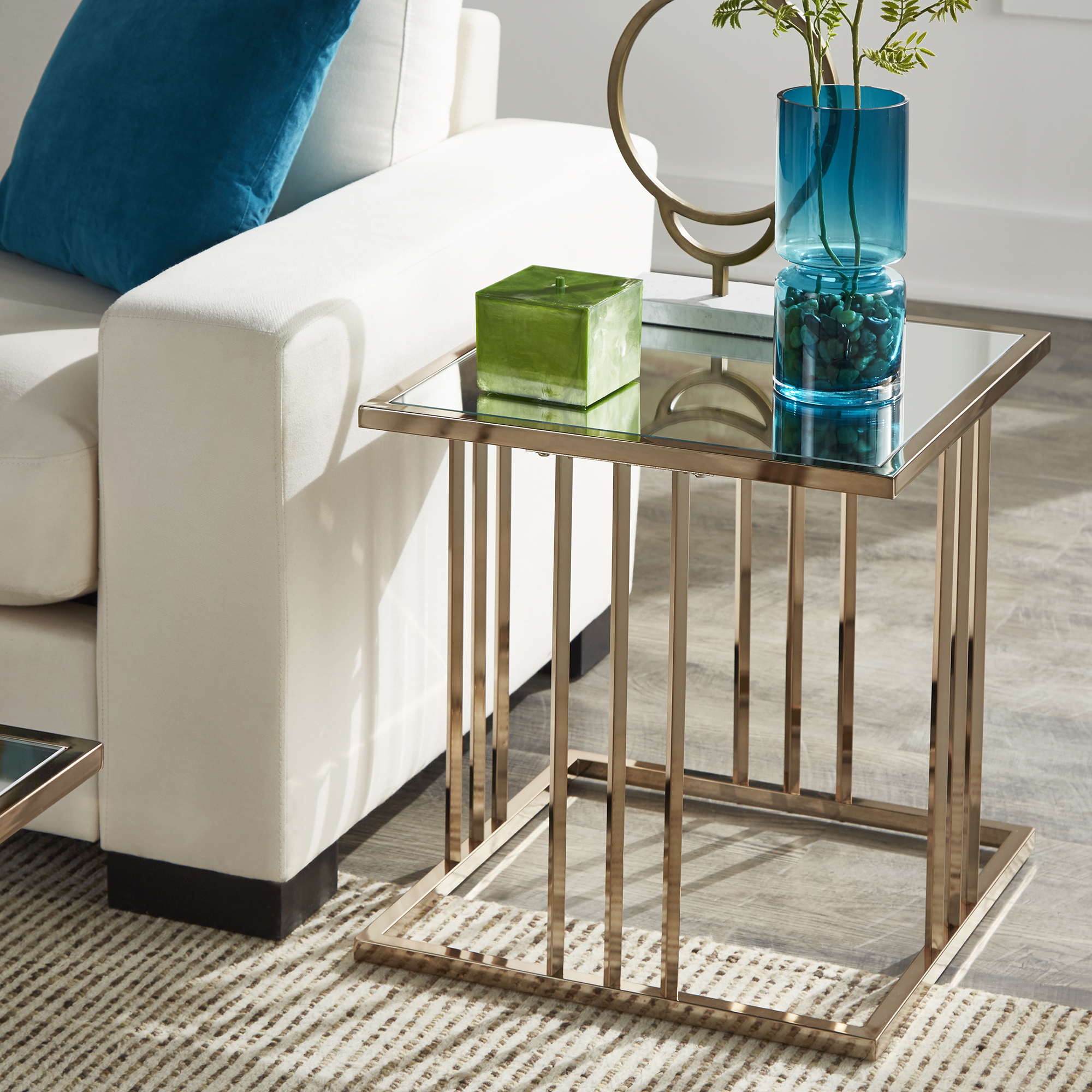 Champagne Gold Finish End Table with Mirror Top