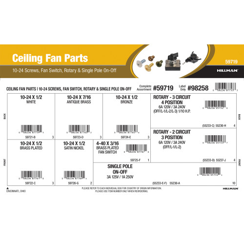 Ceiling Fan Parts Assortment (#10-24 Screws, Fan Switch, Rotary, & Single Pole On-Off)