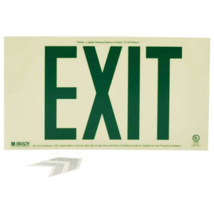 Frameless BradyGlo™ Exit Sign, Green on Glow