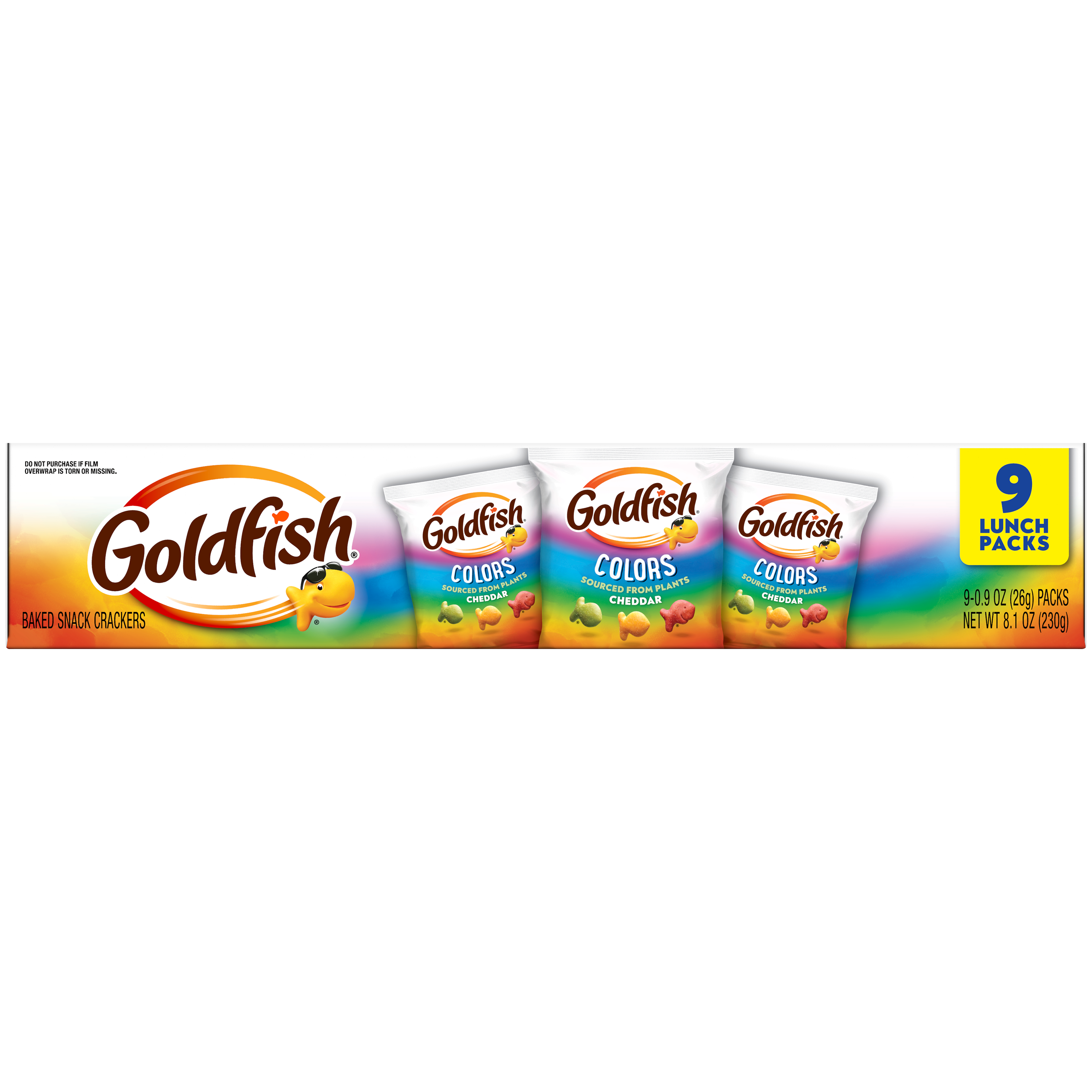 Goldfish® Colors Cheddar, 9 count box, 0.9 oz, bag - Back Image