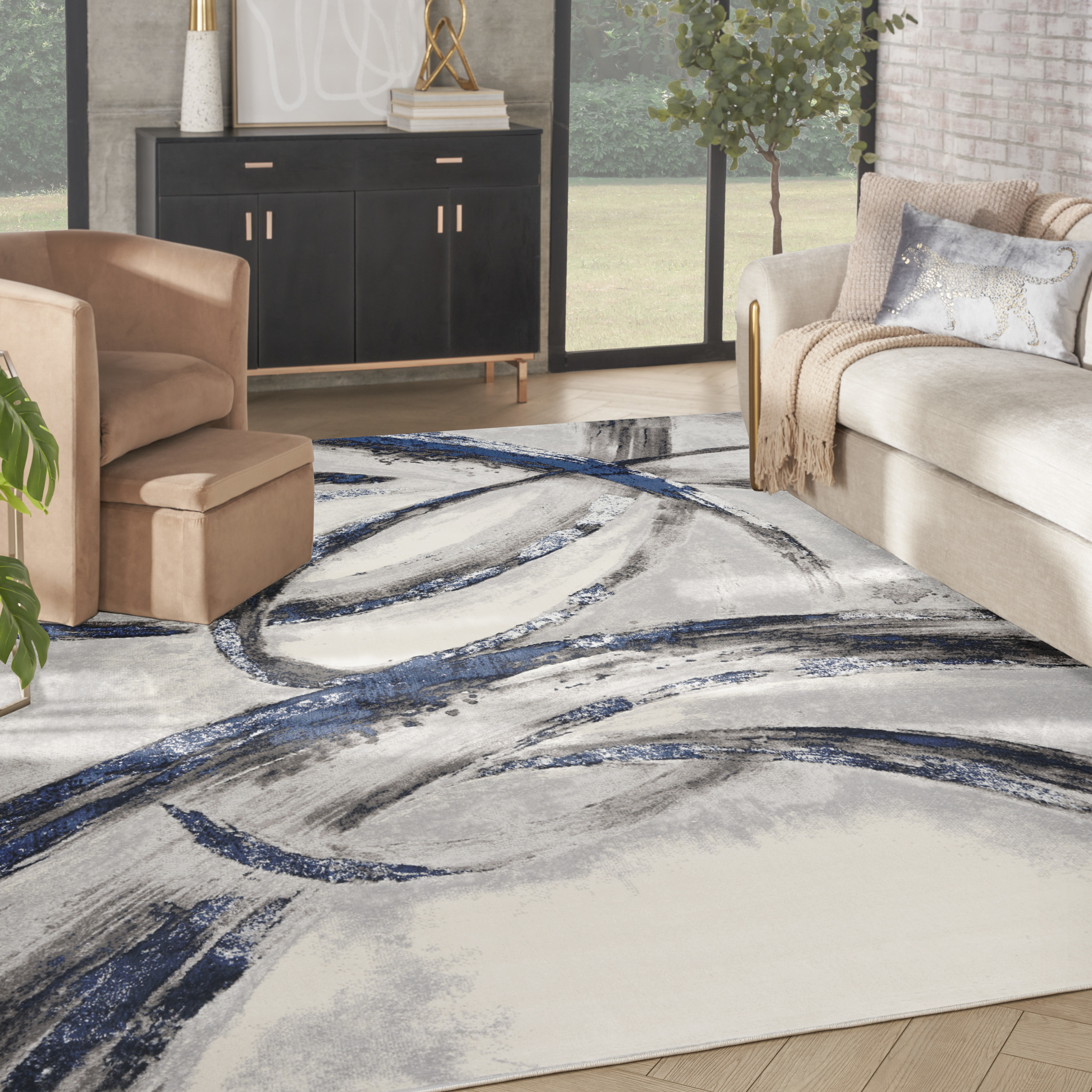 Nourison Splash 9' x 12' Grey Navy Modern Indoor Rug