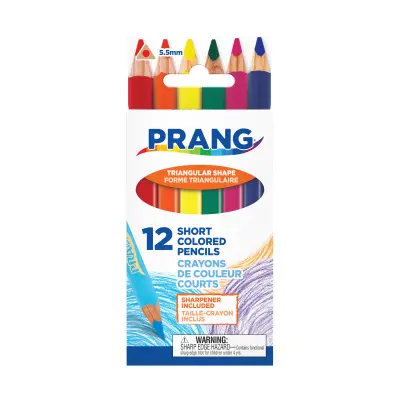 Prang Easy to Hold, Short Triangular Colored Pencils with Sharpener, 12 Colors, 12 Count (1 Pack), 5.5 mm Core