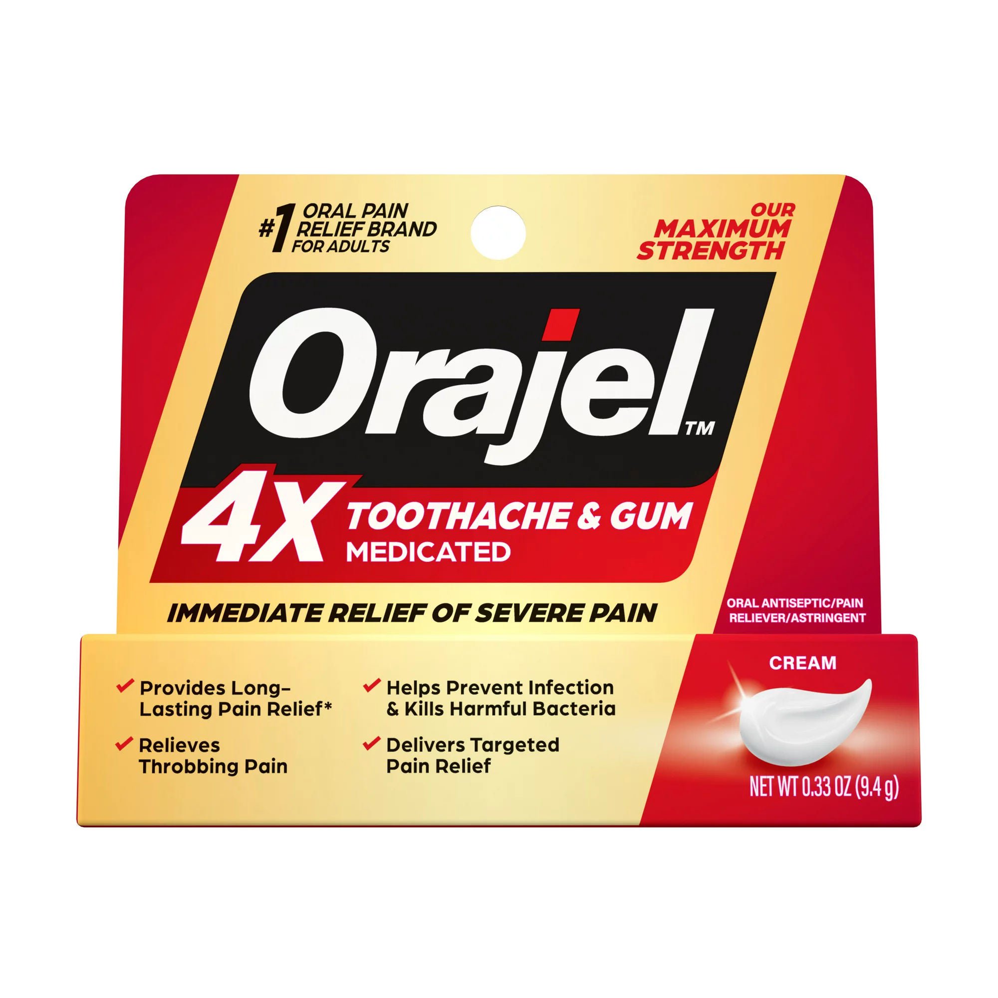 Orajel™ 4X Medicated Cream for Toothache & Gum, Maximum Strength for Severe Pain