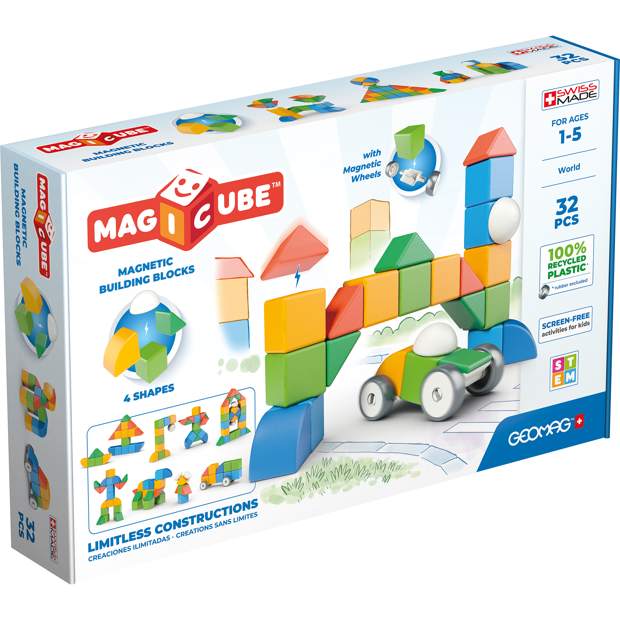Geomag Magicubes Shapes Recycled, 32 Pieces
