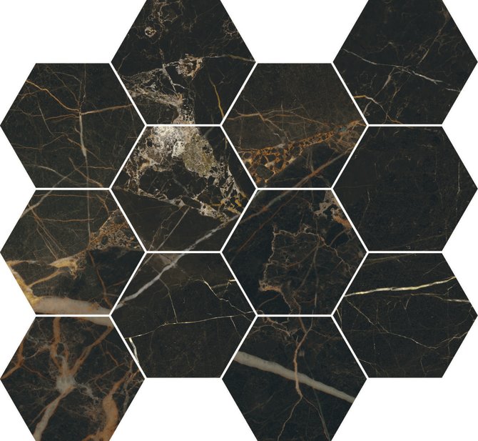 Valentina Black 11×13 Hexagon Mosaic Polished