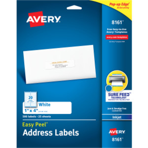 Easy Peel&reg; Address Labels, Sure Feed&trade; Technology, Permanent Adhesive, 1" x 4", 500 Labels