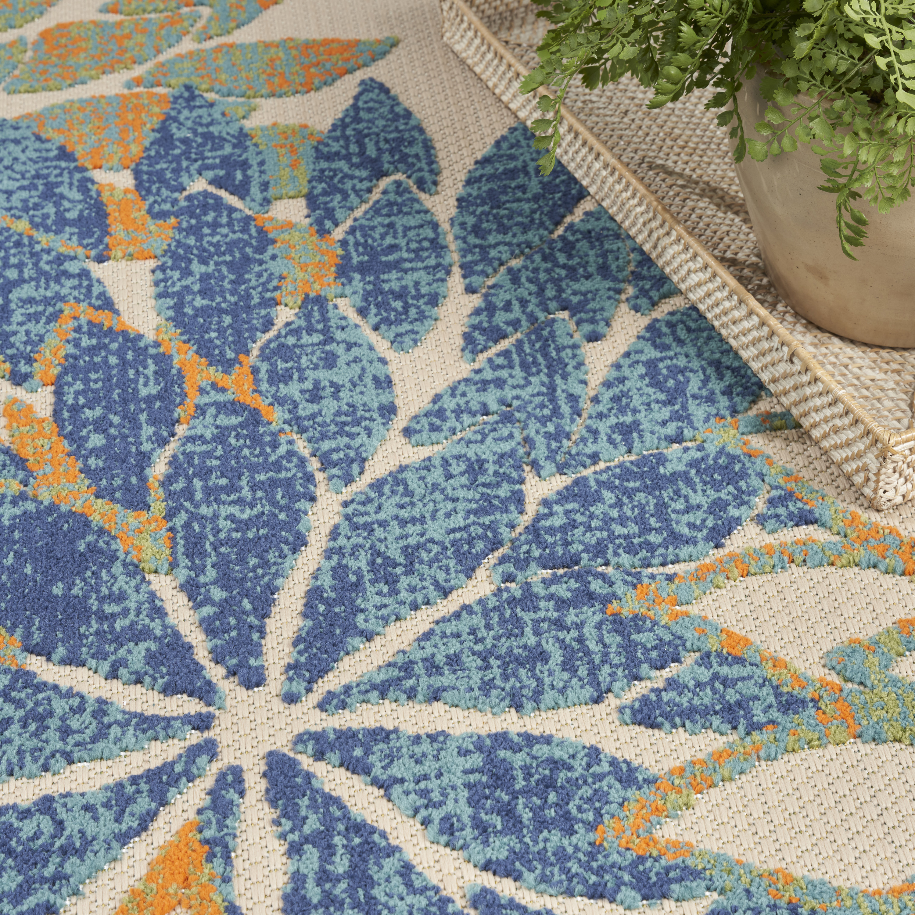 Nourison Aloha 3'6" x 5'6" Blue Green Tropical Rug