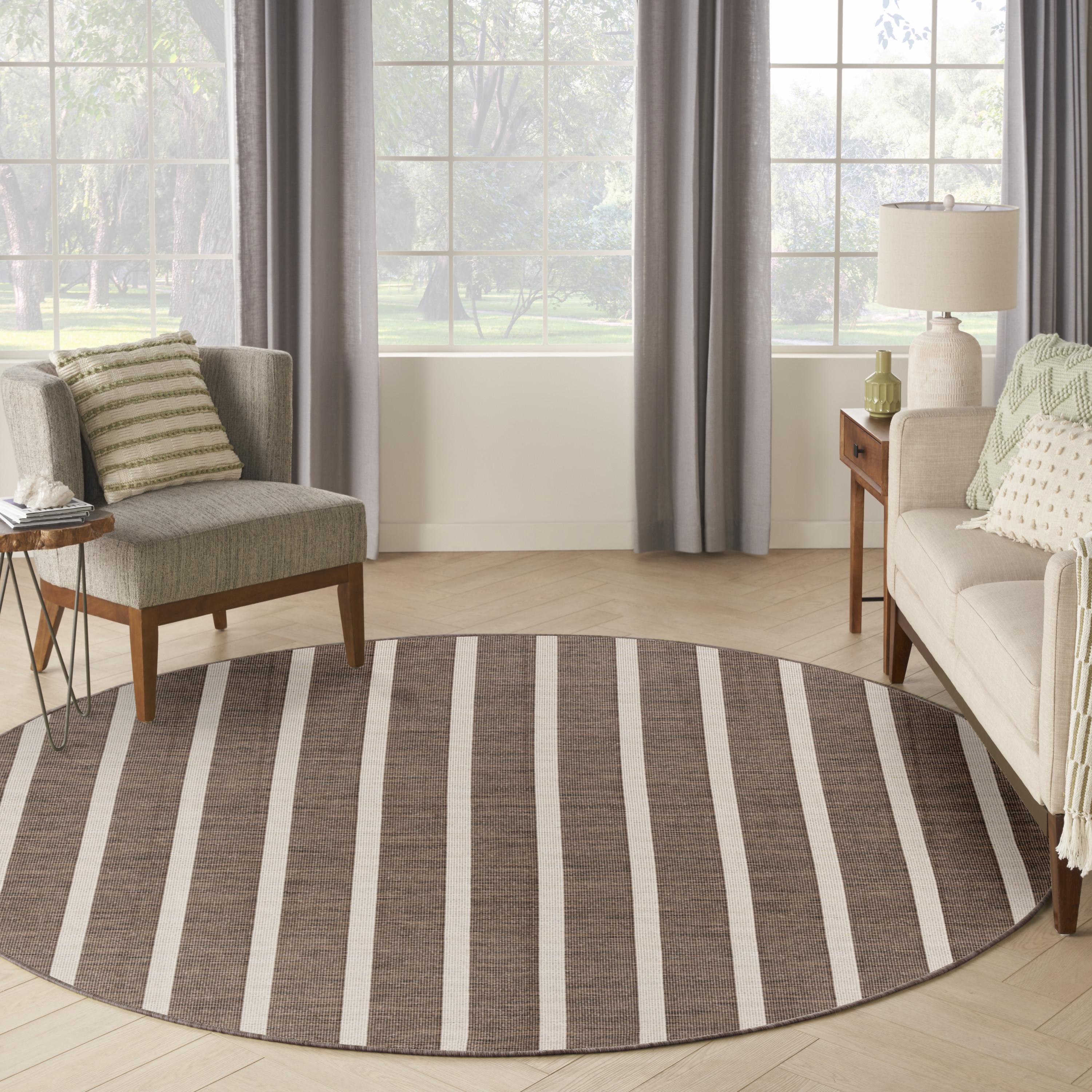 Nourison Positano 6' x Round Natural Ivory Modern Rug