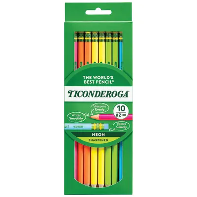 Ticonderoga Wood-Cased Pencils, Pre-Sharpened, #2 HB Soft, Neon Colors, 10 Count