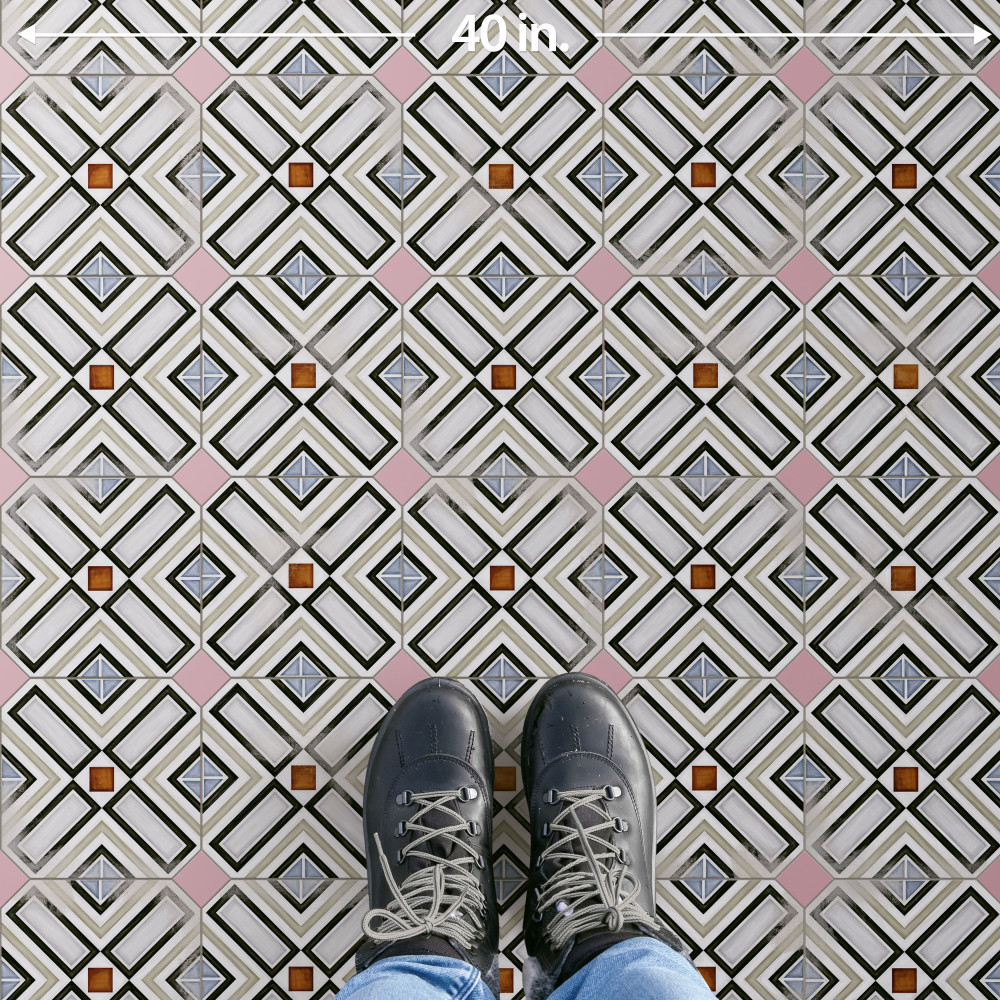 Vaudeville Octagon Deco Ritter with Taco Pink 7-7/8 in. x 7-7/8 in. Porcelain Floor and Wall Tile