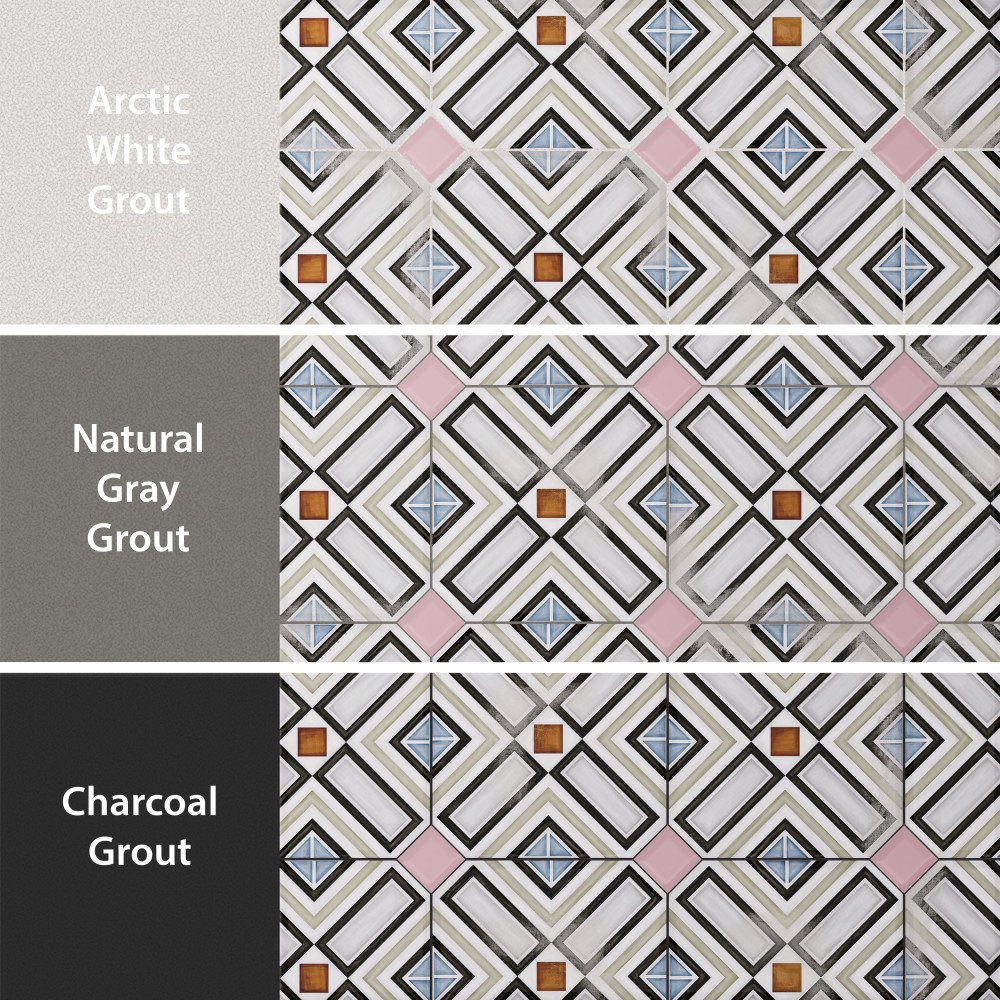 Vaudeville Octagon Deco Ritter with Taco Pink 7-7/8 in. x 7-7/8 in. Porcelain Floor and Wall Tile