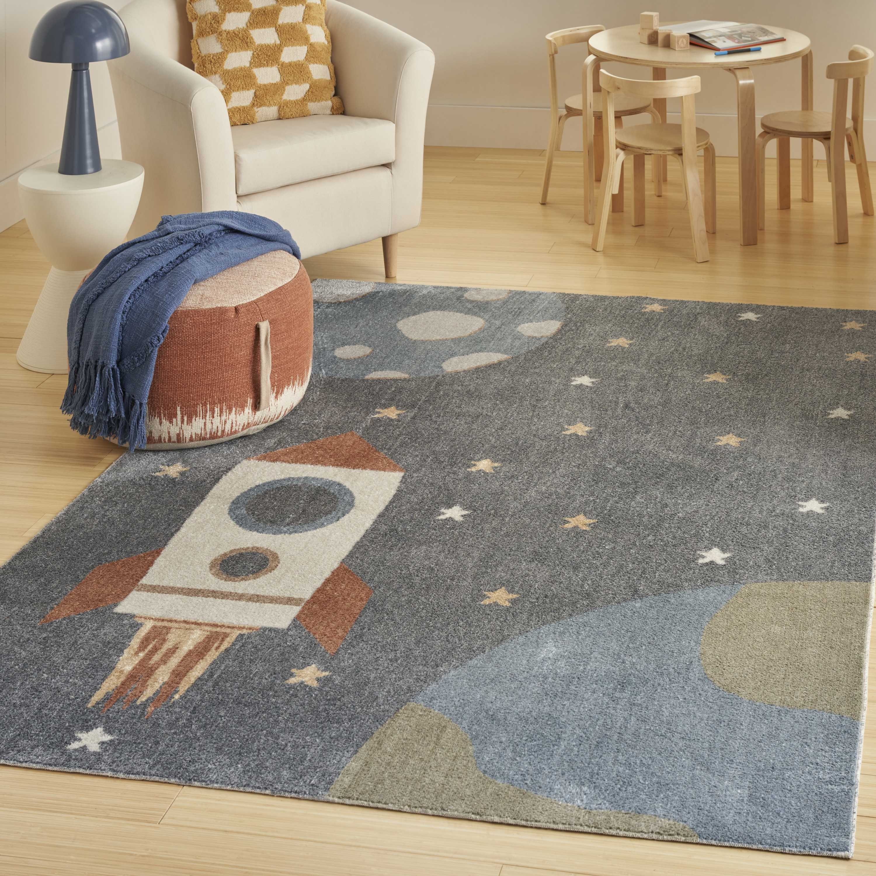 Nourison Astra Machine Washable 4' x 6' Sky Blue Kids Indoor Rug
